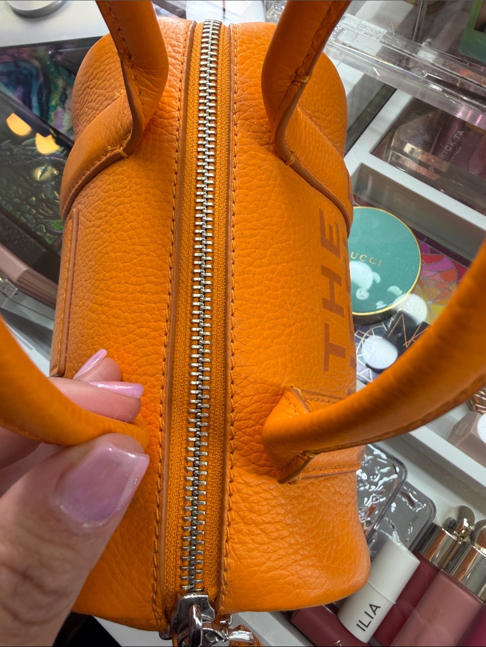 Marc Jacobs Mini Duffle Bag in Bright Orange Pebbled Leather - Picture 4 of 10